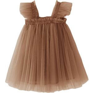 BGFKS Layered Tulle Ruffle Sleeveless Dress for Toddler Girls,Tutu Dress for Baby Girls Princess Dresses (12 Months, Coffee)