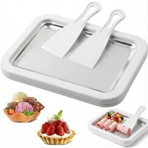 New Rolled Ice Cream Maker, Diy Homemade Rolled Myfroroll Ice Cream Tray, At Home Rolled Ice Cream Kit with 2 Scrapers, Suitable for Families and Parties (White)