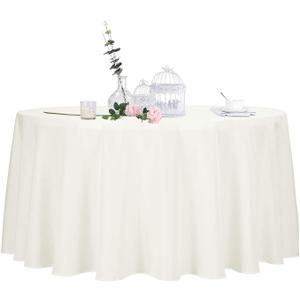 Ascoza 2pack 120 Inch Ivory Round Tablecloth in Polyester Fabric for Wedding/Banquet/Restaurant/Parties