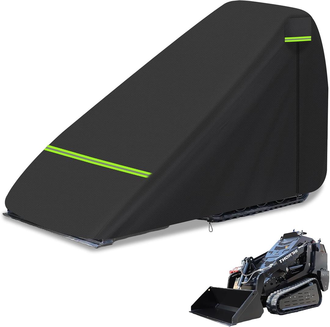 Mini Open Cab Skid Steer Cover 600D Sun Rain Snow UV Protection Full skid steer cab cover with Zipper Door Reflective Strips Compatible with John Deere, Caterpillar, Case, Bobcat