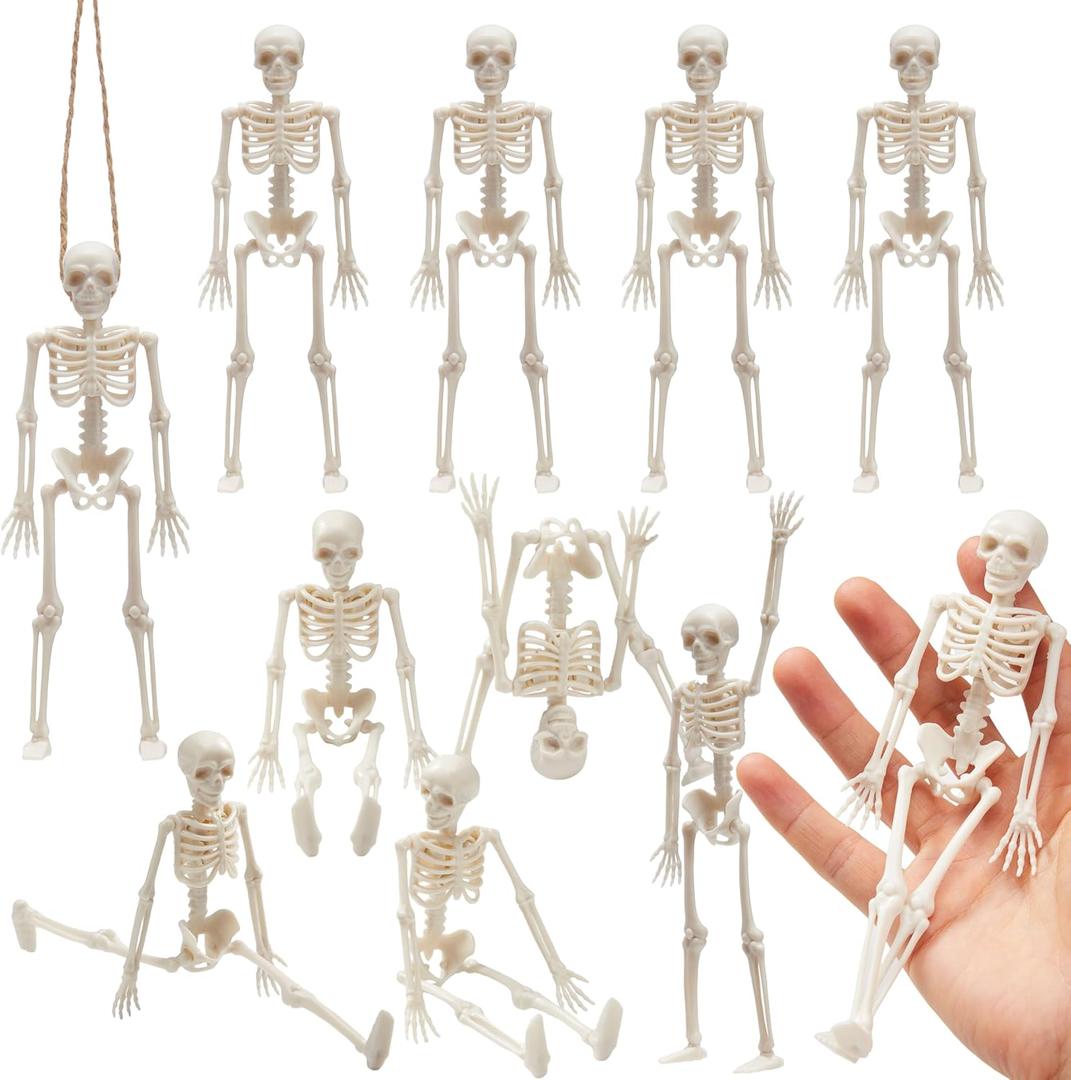 JOYIN 12 PCS 6 Small Skeletons Halloween Decorations Mini Skeleton Figurines for Craft Haunted House Accessories Trick-or-Treaters Party Favors Graveyard Decorations