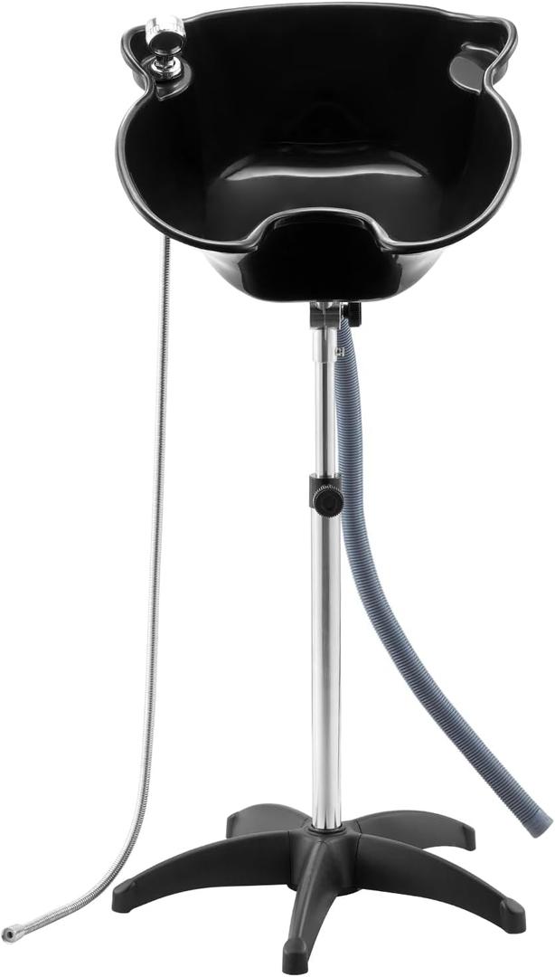VEVOR Portable Shampoo Bowl, Deep Shampoo Sink with Adjustable Height & Angle, Includes Drain Hose, Shower Head, Lightweight Hair Wash Basin for Barber Salon Spa Center & Home Use, Black