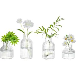 Glasseam Glass Bud Vases for Centerpieces: Modern Small Flower Vase Set of 4 for Home Decor - Clear Mini Table Centerpieces for Minimalist Living Room Shelf Kitchen Wedding Party Decorations
