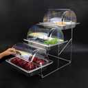 High-Capacity 3 Tiered Serving Trays Platters with Cover Stainless Steel Dessert Cupcake Table Display Stands Food Snake Fruit Catering Supplies Buffet Display Set (A2, 4cm Depth Platter with Cover)