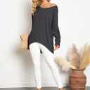 ZANZEA Women's Off The Shoulder Batwing Tops Casual Loose Oversized Tshirts Long Sleeve Fall Pullover Sweater Tops (Black, XXL)