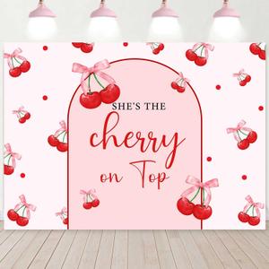 She's The Cherry on Top Baby Shower Backdrop Pink Coquette Bow Cherry on Top Party Decorations for Women Girl Baby Shower Bridal Shower Banner Sweet Cherries Party Supplies Photo Props 6x4ft (6x4ft(70.9"x47.2"))