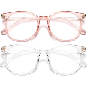 Gaoye 2 Pack Blue Light Blocking Glasses, Retro Round Eyewear Frame Anti Eyestrain Computer Glasses for Women Men - GY1688 (Pink+Transparent)