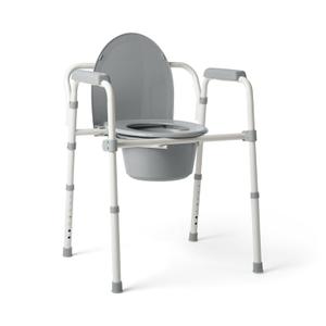 Medline 3-in-1 Steel Folding Bedside Commode, Removable Bucket & Seat, Gray
