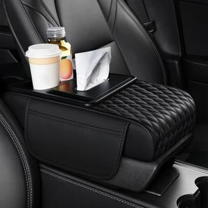 Arm Rest Cover for Car, Microfiber Leather Car Center Console Cover with 2 Storage Bags, 2 Cup Holders and a Storage Box, Universal Car Accessories, Black