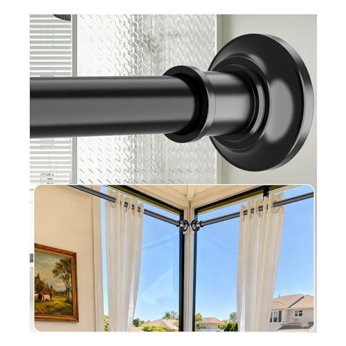 Tension Curtain Rod, 43-64 Inch Adjustable 1.1 Inch Diameter Thick Heavy Duty Black Shower Curtain Rod, Spring Curtain Rod Stainless Steel, Shower Rod for Bathroom No Drilling, No Rust