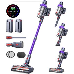 Cordless Vacuum Cleaner, 2 Batteries 110 Mins Runtime Vacuum Cleaners for Home, 45KPA 550W Stick Vacuum with Brushless Motor, Automatically Adjust Suction, Handheld Vacuum for Pet Hair/Carpet/Floor