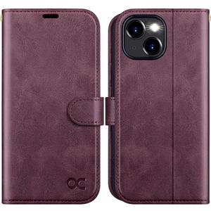 OCASE Compatible with iPhone 15 Wallet Case, PU Leather Flip Folio Case with Card Holders RFID Blocking Kickstand [Shockproof TPU Inner Shell] Phone Cover 6.1 Inch 2023, Mulberry