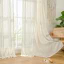 LAMIT Natural Ivory Linen Semi Sheer Curtains 84 inch Length, Cream Light Filtering Soft Thick Neutral Living Room Drapes with Bronze Grommet for Bedroom/Farmhouse, 2 Panels, 52 x 84 Inch