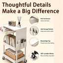 3 Tier Rolling Cart with Wheels and Drawers,Utility Storage Organizer Cart with Fabric Bag & Silent Casters for Nail Art, Makeup, Book, Nursery, Dorm Room Essentials and Kitchen, White