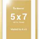 Fun Memories 5x7 Picture Frame - 5x7 Gold Metal Photo Frames with 4x6 Removable Mat- Ideal for Wall or Tabletop Display - Wall Hook Hanging Hardware Included (Gold - 1P)