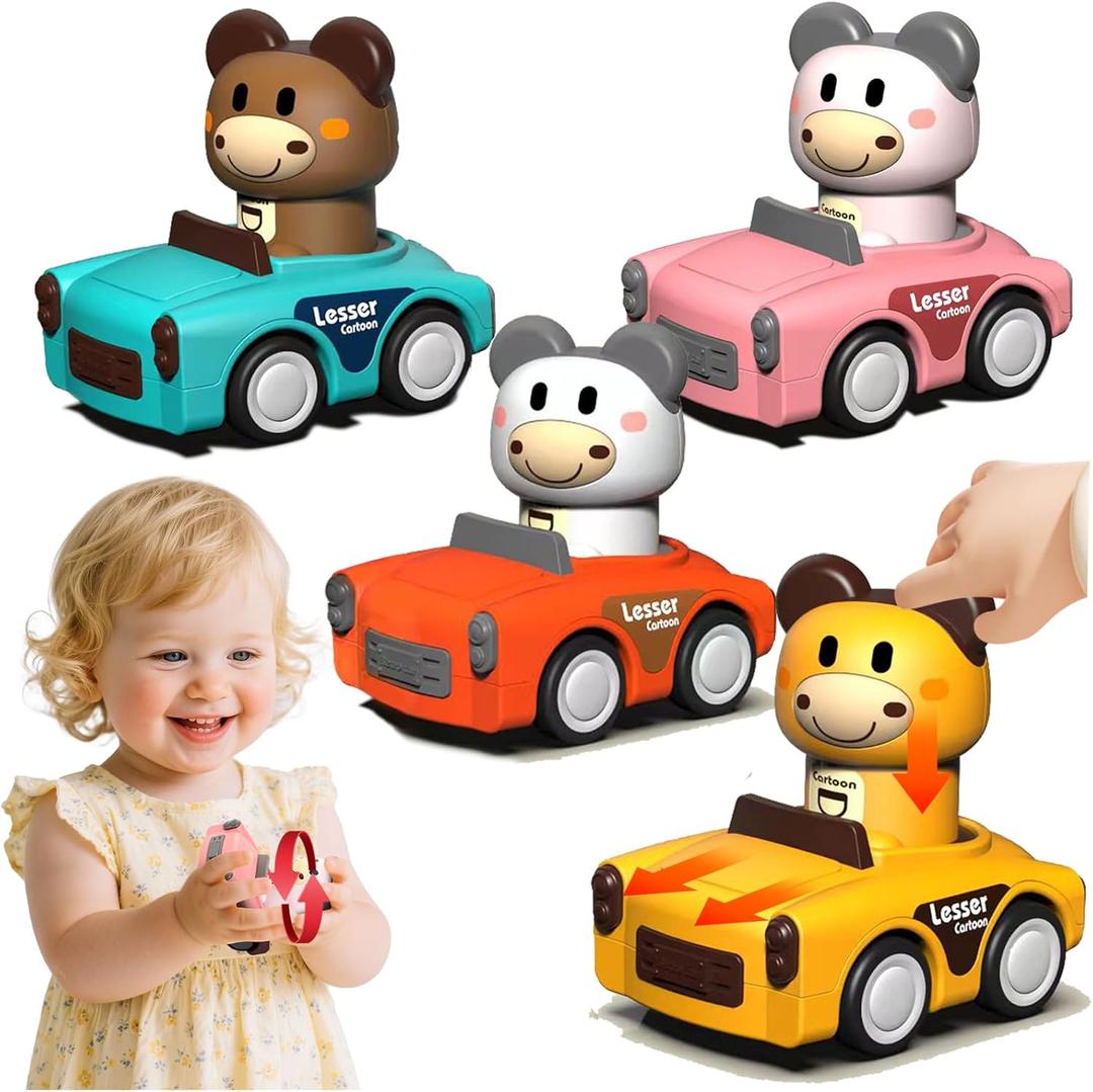 Press to Go Car Toys for Toddlers 1-3, Animal Baby Car Toys,Gifts for One Year Old Boys,Infant Play Vehicle Set for 6-9-12-18 Months,1st Birthday Valentine's Day Gift for 1-2 Years Old Boy Girl