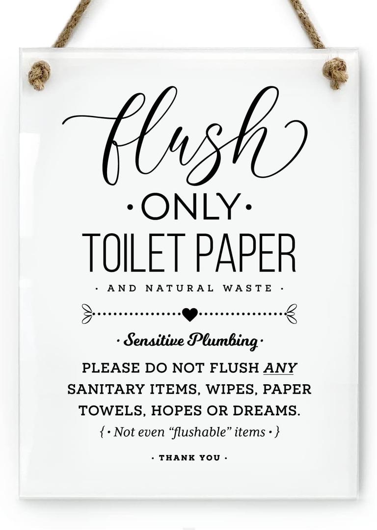 Reilly Originals 6x8 Inch Sensitive Plumbing Flush Only Toilet Paper, Not Hopes & Dreams Designer Bathroom Sign ~ Ready to Hang ~ Premium Finish, Durable (1)