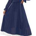 ZESICA Women's Spring Long Sleeve Chiffon Dress Casual Crew Neck Pleated A Line Flowy Midi Dresses with Belt (Medium)