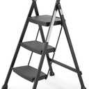 Rubbermaid 3-Step Steel Ladder, Folding Step Stool with Hand Grip and Non-Slip Feet, Black, Tested to ANSI US Safety Standards, No Assembly Required