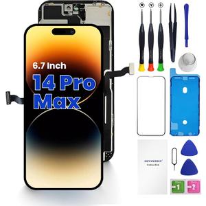 Genverdix for iPhone 14 Pro Max Screen Replacement, 6.7 inch 3D Touch LCD Display Full HD Repair kit, Digitizer Assembly with Tools Set, Tempered Glass Screen Protector, Waterproof Frame Adhesive