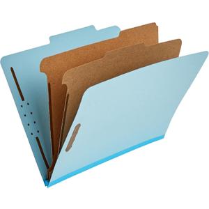Amazon Basics Classification Folder with Prongs, 100% Recycled, 2 Dividers, 2" Embedded Fasteners, Letter Size, for Documents Organization, Light Blue, 10 Count