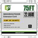 EP 75 Ft Outdoor Extension Cord - 16/3 SJTW White Electrical Cable with 3 Prong Grounded Plug, UL Listed (75ft)