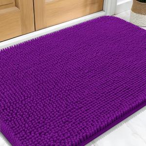 OLANLY Dog Door Mat for Muddy Paws 30x20, Absorbs Moisture and Dirt, Absorbent Non-Slip Washable Doormat, Quick Dry Chenille Mud Mat for Dogs, Entry Indoor Entryway Carpet for Inside Floor, Purple