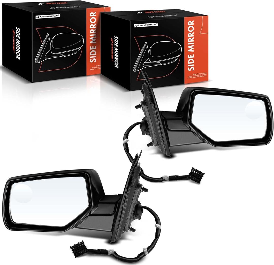A-Premium Pair (2) Driver and Passenger Side Power Door Mirror - Compatible with Chevy Tahoe, Suburban & GMC Yukon, Yukon XL 2015-2020 - Heated Manual Folding Black w/Drive Side Blind Spot Glass
