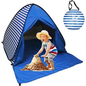 Pop Up Beach Tent Shade Sun Shelter UPF 50+ Canopy Cabana 2-3 Person for Adults Baby Kids Outdoor Activities Camping Fishing Hiking Picnic Touring(Dark Blue Stripes)