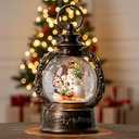 Christmas Snow Globe Lantern Water Glittering Snowman & Penguins with Music & Timer, USB Lined/ Battery Operated Lighted Lantern for Christmas Festival Decoration Gifts