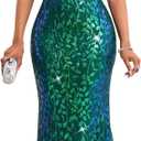 Cololura Women Sexy Elegant Sequin Tassel Off Shoulder Halter Bodycon Maxi Dress Party Evening Gown Formal Dress (Medium)