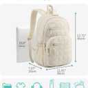 Cute School Backpacks for Teen Girls, 15.6in Laptop Backpack for College Women Bookbag Quilted Computer Bag for Work Casual, Beige