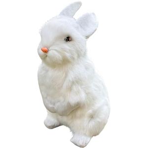 Basuo-9Q 9.25 Inch Plush Rabbit Faux Fur Lifelike Hare Easter Bunny Simulation Toy Home Decoration Gift (White)