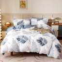 OAITE Duvet Cover Set,100% Cotton Comforter Cover with Leaf Pattern Duvet Cover Set,Soft Bedding Set Includes with 3 Piece (2 Pillow Shams,1 Duvet Cover), Size: Queen-90" x 90"