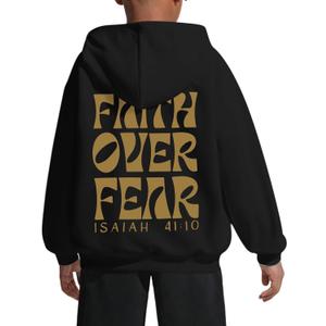 Boys Christian Faith Over Fear Hoodie Kids Religious Jesus Hoodies Inspirational Bible Verse Sweatshirt Teens Pullover (XXL)