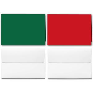 Blank Christmas Greeting Cards - Holiday Red and Green 5" x 7" Half Folding Cards with White Envelopes - Makes 50 Sets