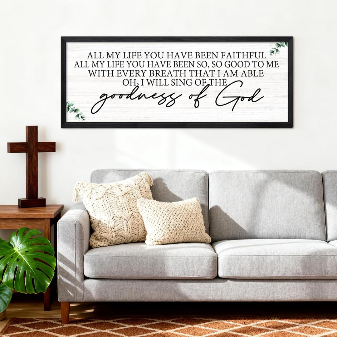 Goodness of God Framed Wall Art, 40''15'' Positive Religious Long Natural Bible Verse for Christian God Jesus Christ Prayer, Vintage Rustic Holy Catholic Scripture Decor Black