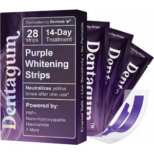 Purple Whitening Strips for Teeth - 28 Strips - Teeth Whitening Strips with Pap+ & Nano Hydroxyapatite - Enamel Safe, Low Sensitivity, Removes Stains Fast