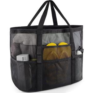 Mesh Beach Bag - Large Tote Bag for Family, Toys & Vacation Essentials (Black)