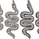 4pcs Rhinestone Snake Patches - White Handmade Crystal Snake Appliques - Sew On Beaded Crystal Badges - Fabric Embroidery Patches for Clothes, Bags, Pants, Shoes, Hats & DIY Projects (Mix Size)