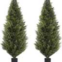6FT Artificial Cedar Topiary Trees, Set of 2 Realistic Outdoor Indoor Fake Potted Plants with Planter, UV Resistant for Porch, Garden, Balcony, Patio & Office Decor