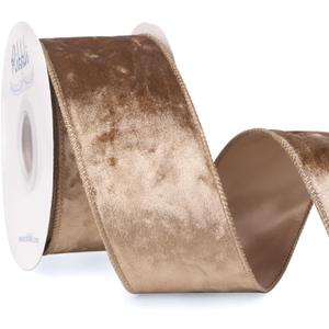 Ribbli Camel Velvet Wired Ribbon 2.5 Inch Crushed Velvet Christmas Ribbon for Gift Wrapping Christmas Tree Decoration Crafts Wreaths Supplies-Continuous 10 Yards - Camel