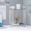 Delamu Bathroom Countertop Organizer, 2 Tier Adjustable Corner Makeup & Skincare Organizer with Protective Guard Rail, Transparent Design for Vanity, Bathroom Counter, Ideal for Girls