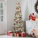 YITAHOME Prelit Flocked Pencil Christmas Tree 6 FT with Remote