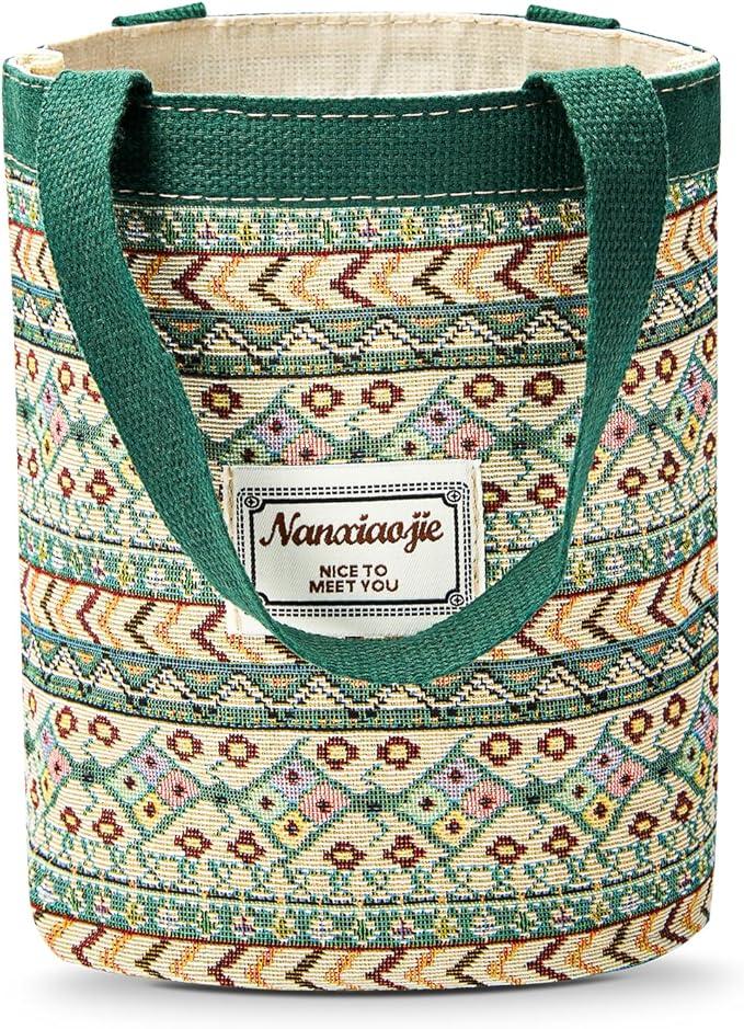 HSOOVZN Women Tote Bag, Small Jute Casual Tote's Handbag Embroidered Personalized Bag, Reusable Grocery Shopping Bags