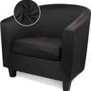 Barrel Chair Covers Slipcover, 2 Piece Black Arm Chair Cover with Chair Cushion Cover, Soft Stretch Club Chair Couch Slipcover with Arms Washable Furniture Protector for Living Room