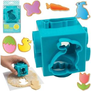 6-in-1 Easter Cookie Cutter Set- Bunny, Duck, Egg, Carrot, Flower & Butterfly Shapes- 3 Inch Cube w Space Saving Design, Biscuit Mold for Holiday Baking- Dishwasher Safe Kid Easter Basket Stuffer Gift