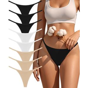 Cotton G-String Thongs for Women Underwear Breathable Stretch Low Rise Panties T-back Sexy Ladies 8 Pack (S)