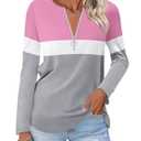 ORANDESIGNE Women's Long Sleeve Shirts Fall Zipper Tops Tunics Ladies Casual Tees Blouses, Medium