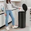8Gal/30L Round Trash Can, Stainless Steel Kitchen Trash Can with Soft Close Lid, Fingerprint Proof Garbage Can with Removable Inner Bucket &Step-On Pedal for Living Room, Office, Kitchen(Black)